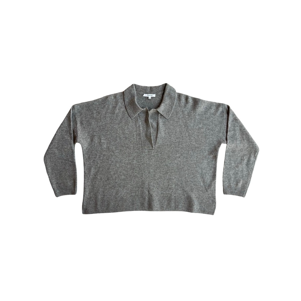 Madewell Davie Merino Wool Blend Boxy Classic Polo Cozy Sweater Brown Sz L N1898